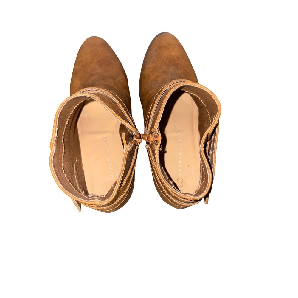 Lauren Conrad 'Belle' Strappy Ankle Bootie Boots Tan Contact Size 8.5 Zip Belt - Picture 9 of 11